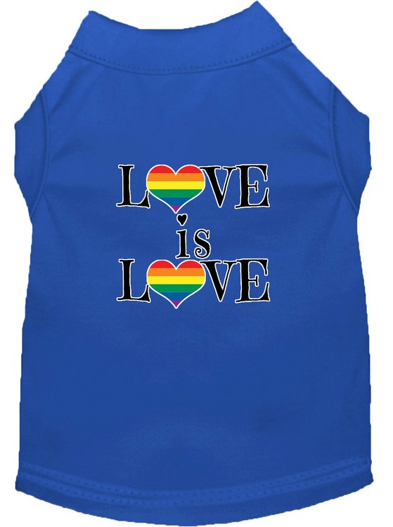 Love is Love Screen Print Dog Shirt Blue Sm